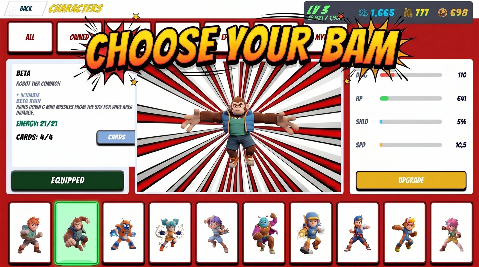 BAMS character selection screen